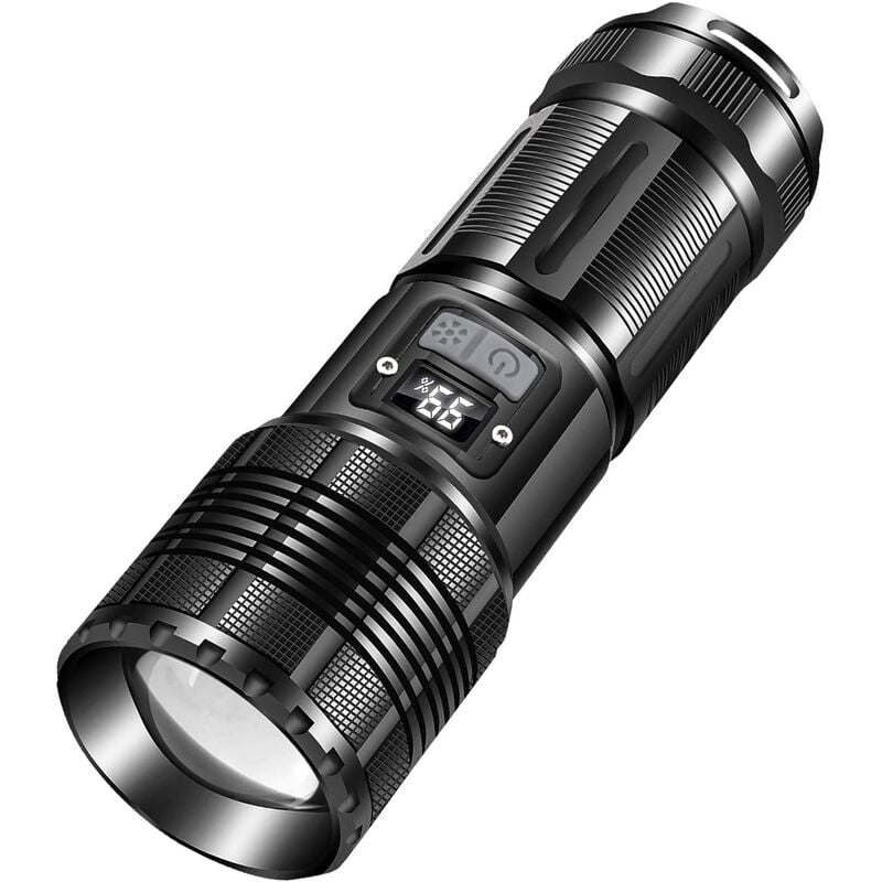 Super Leistungsstarke Led-taschenlampe, Eingebauter 6000-mah-akku, Digitale Akkuanzeige, Ideal Zum Wandern, Campen Und Für Notfallsituationen.