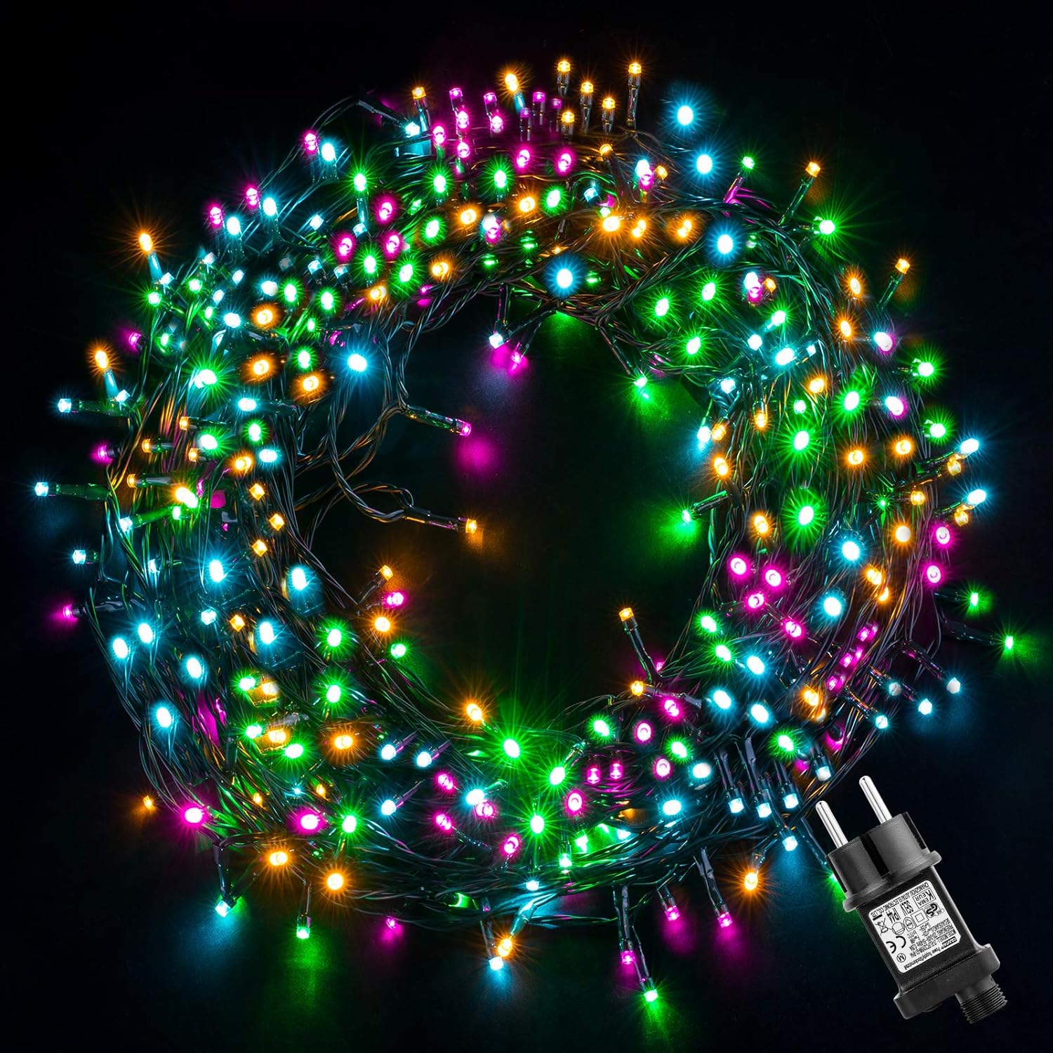 Mehrfarbige Led-weihnachtslichterkette, 23 Meter, 200 Leds, Festliche Dekoration Für Drinnen Und Draußen, 8 Beleuchtungsmodi, Flexible Lichterkette