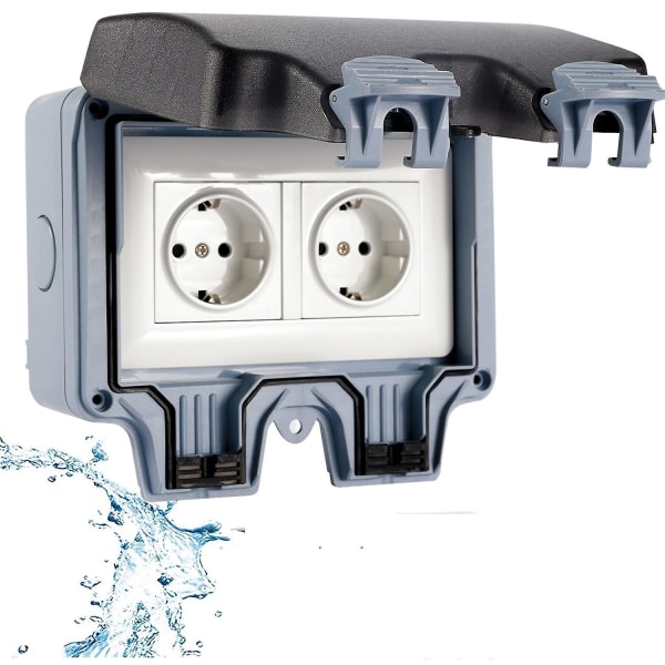 Ip66 Wasserdichte Außensteckdose, Gartenverteilerkasten Mit 2 X 16a Steckdosen, Wasserbeständiger Doppelwandblock, Mit Schraubendreher Installierbar, Schutzabdeckung Für Feuchträume.