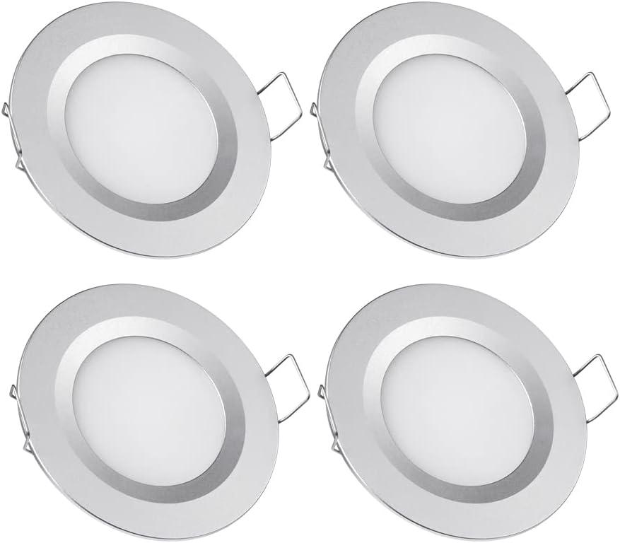 4 Warmweiße Led-einbaustrahler Mit Silberner Oberfläche Für Wohnmobile, Boote, Wohnwagen, Transporter Und Yachten 12-v-einbauleuchten Für Die Decke 4 Leuchtmittel Im Lieferumfang Enthalten