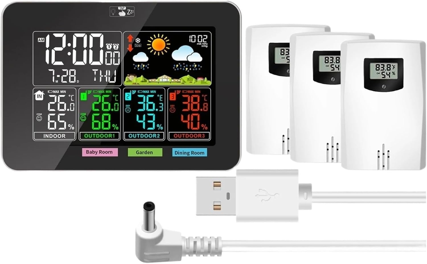 Drahtlose Wetterstation Für Drinnen Und Draußen, Thermometer/hygrometer, Va-farbdisplay, Wettervorhersage, Luftdruckanzeige, Doppelalarm
