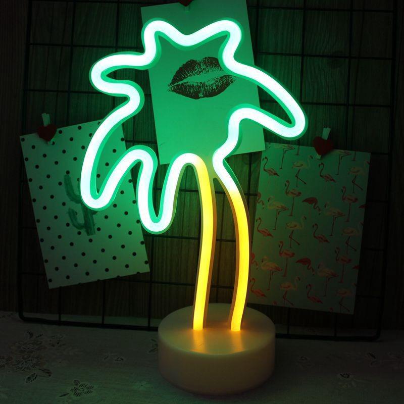 Helle Led-neonlampe In Form Einer Palme, Batterie- Oder Usb-betrieben, Dekoration Für Mädchenzimmer Mit Kokosnuss