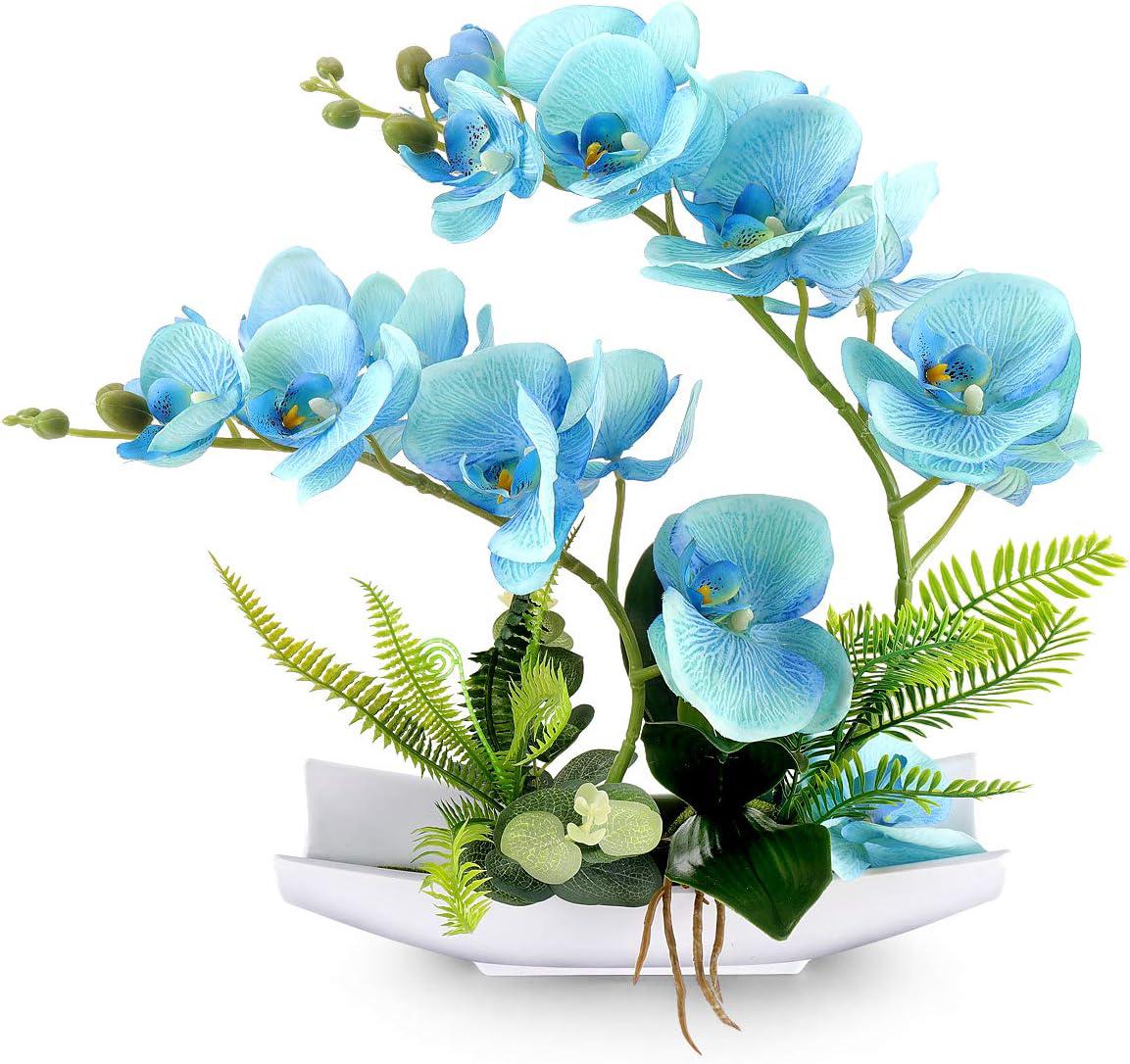 Realistisch Wirkende Künstliche Blaue Orchidee, Floraler Bonsai Mit Topf In Porzellanoptik, Phalaenopsis-arrangement Zur Innendekoration
