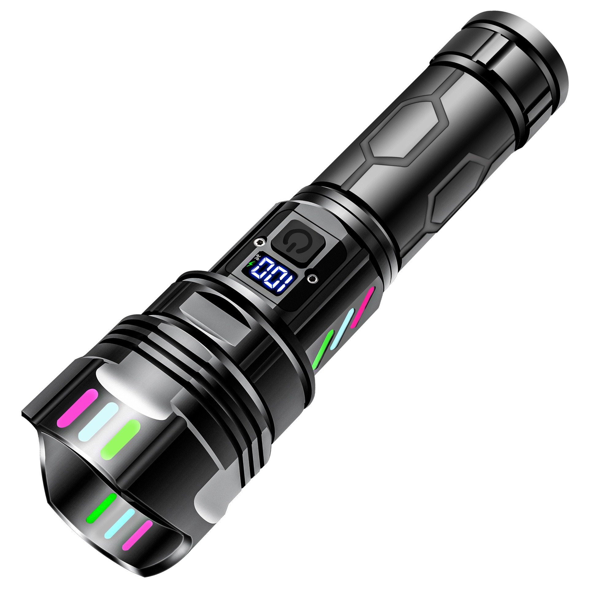 Hochleistungs-led-taschenlampe, Wiederaufladbarer 5000-mah-akku, 5 Modi, Fokus, Wasserdicht, Taktischer Einsatz, Lcd-bildschirm.