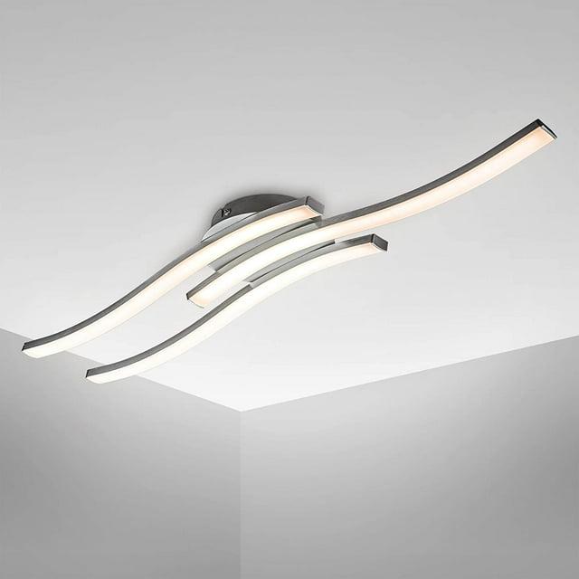 Moderne Led-deckenleuchte, Wellenförmiges Design, Integrierte 3x6w-led-module, 3x480lm, Warmweißes Licht (3000k), Aluminium-finish, Länge 565 Mm