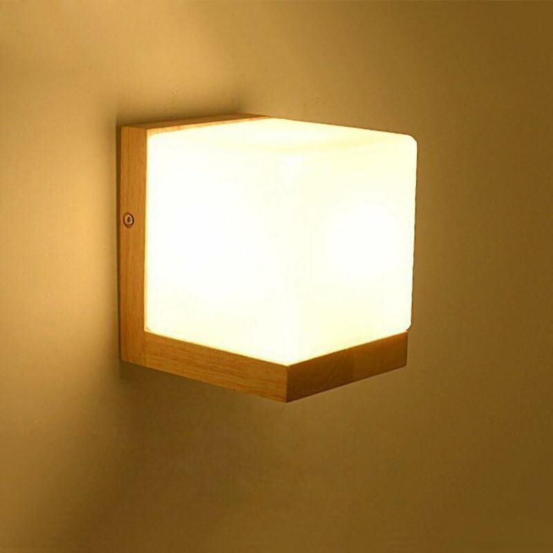 Japanische, Würfelförmige Wandleuchte Aus Holz, Moderne Weiße Glaslampe, Kreative E27-edison-fassung, Dekorative Beleuchtung Für Wohn- Oder Schlafzimmer, Led-nachttischstrahler, 1 Stück