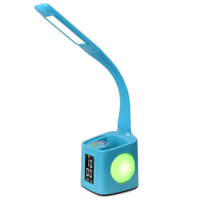 Led-schreibtischlampe Für Kinder Mit Einstellbarer Helligkeit, Wecker Und Rgb-nachtlicht (256 Farben), Usb-anschluss, 3 Beleuchtungsmodi, Blau