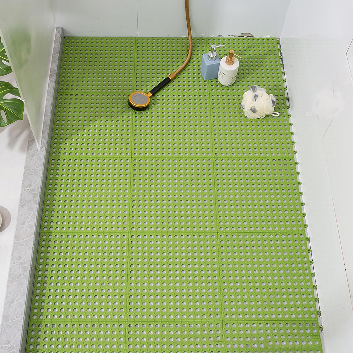Mosaik-badematten-set, 10-teilig, Komfortable Saugnapf-fußmatten, Rutschfeste Quadratische Duschmatten Aus Kunststoff Für Küche Und Bad, Vormontierte Matten Für Nassräume (grün)