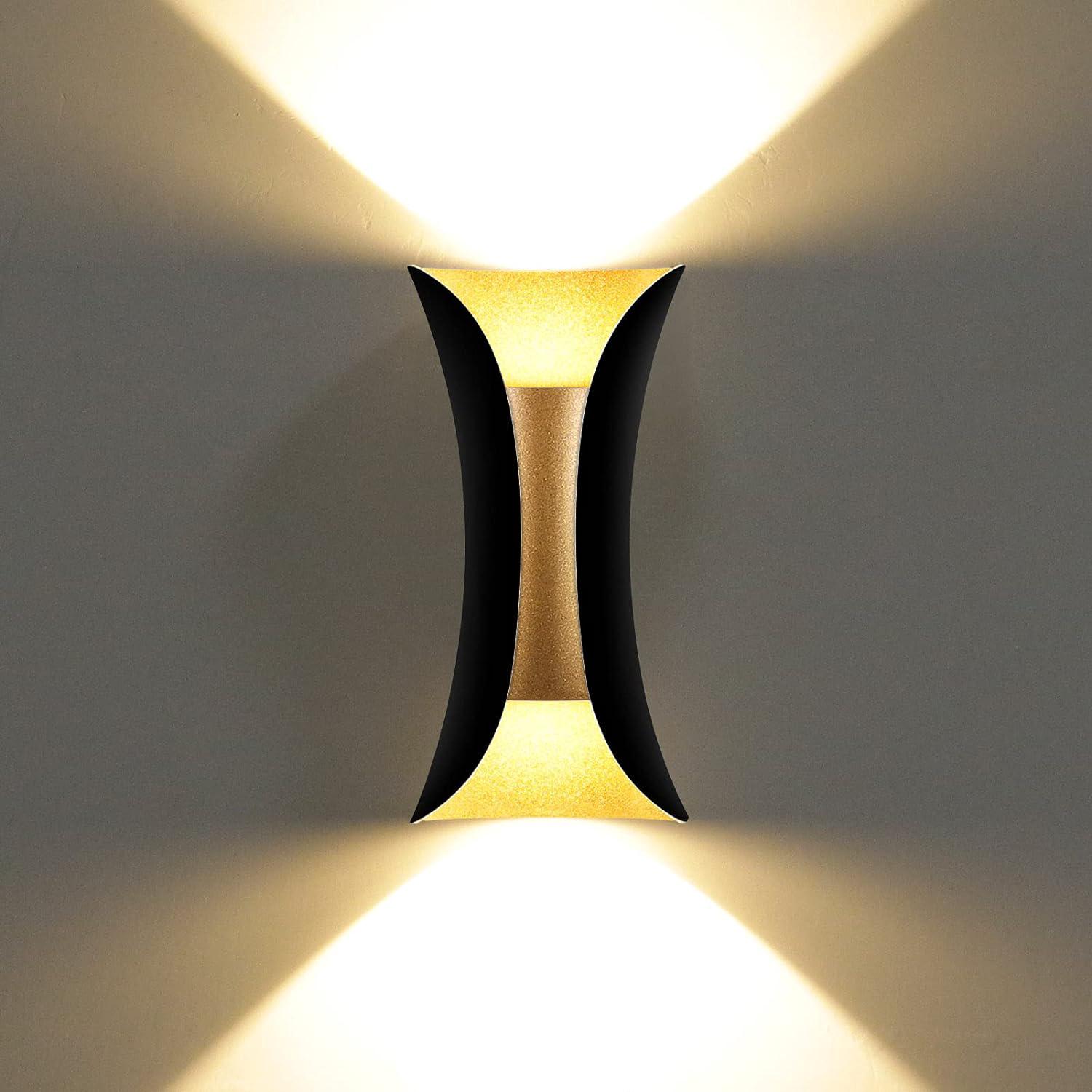 Moderne 10-w-led-wandleuchte, Ip65 Wasserdicht, Aus Schwarzem Und Goldenem Aluminium, Kreative Wandbeleuchtung Für Den Innen- Und Außenbereich, 3000 K, Design-spot.