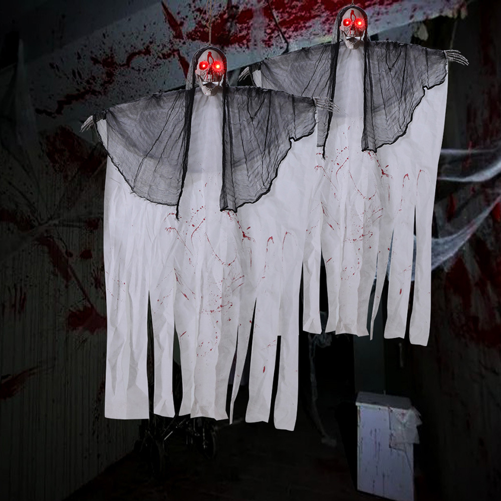 Halloween-dekoration: Hängender Geist Mit Sprachgesteuerter Leuchtfunktion, Totenkopf Mit Blutigem Gesicht – Grusel- Und Spukhaus-accessoires Für Schaurige Partys