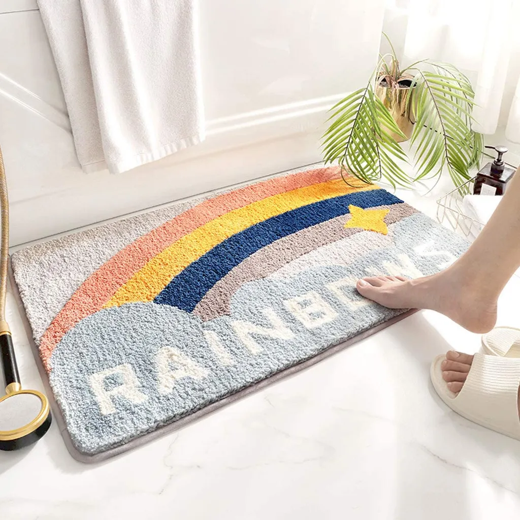 Saugfähige, Rutschfeste, Beflockte Badematte, Badezimmer-/schlafzimmerteppich, Fußmatte Für Den Innenbereich (sternenregenbogen) 50 X 80 Cm