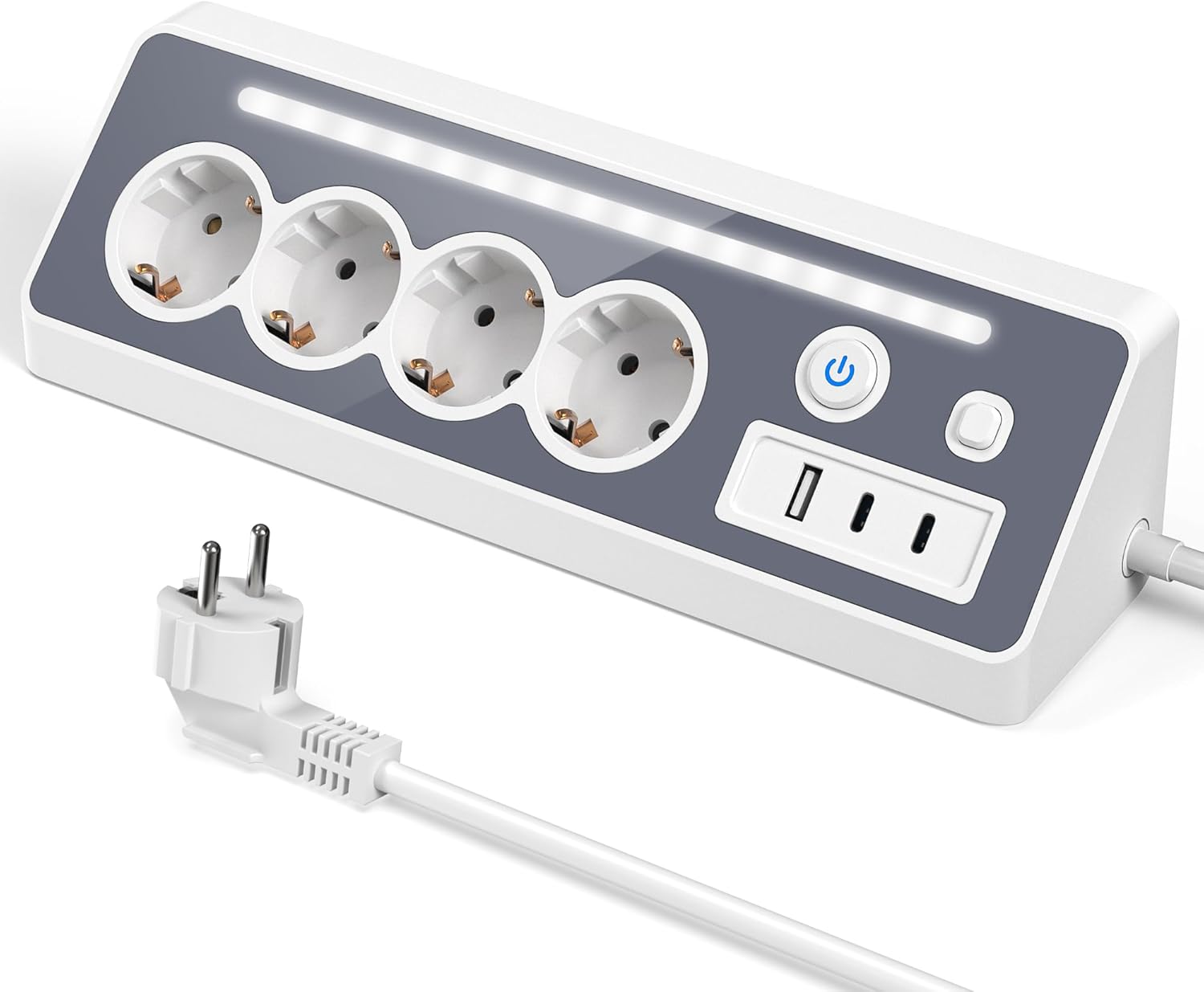 4-fach Steckdosenleiste + 2 Usb-c-anschlüsse, 16 A 3680 W, 2 Schalter, Led-überspannungsschutz, Wandsteckdosen Für Küche Und Arbeitsbereich