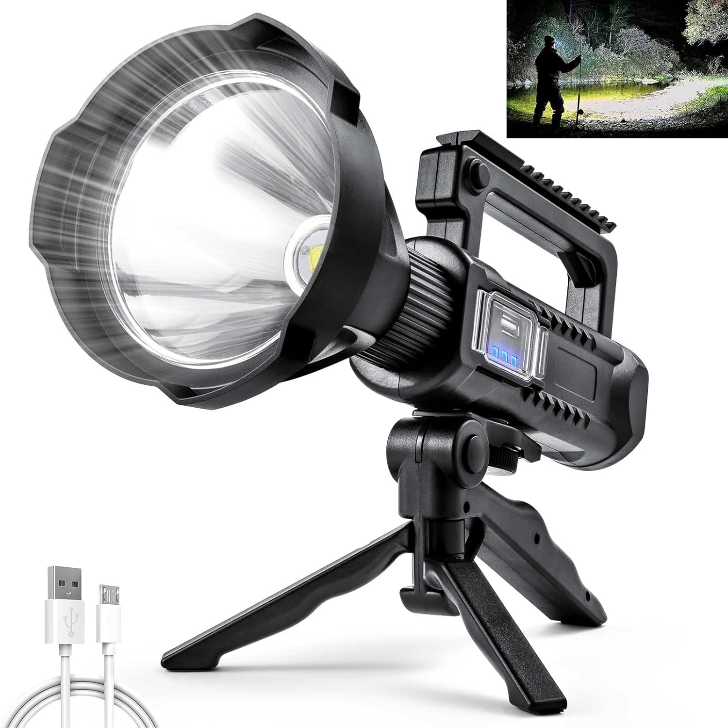 Super Leistungsstarke, Wiederaufladbare Led-taschenlampe Mit 70000 Lumen, Wasserdicht, Tragbar, Multifunktionaler Scheinwerfer Für Camping Mit Ständer Und Usb-anschluss (externer Akku)
