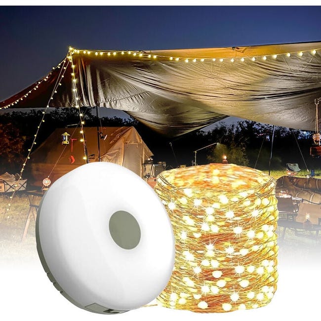 Wiederaufladbare Usb-campinglampe, 2-in-1-led-leuchte Für Zelte Im Freien, 10 M Lichterkette Mit Magnet Und Haken, Warmweißer Lichtmodus