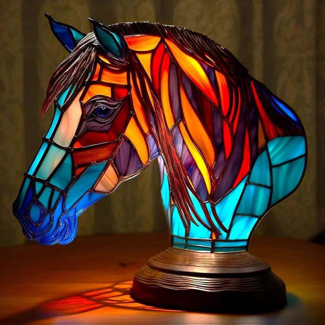 Marokkanische Buntglas-pferdelampe, Handbemaltes Nachttischlicht Im Bohème-stil, Dekorative Nachttischlampe, Orientalische Stimmungslampe