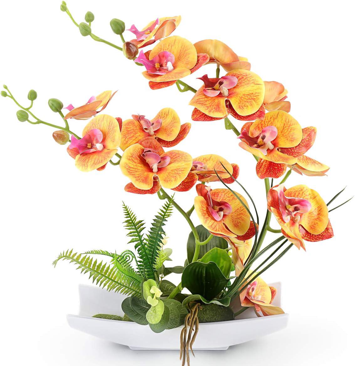 Realistische Künstliche Orangenorchidee, Bonsai-zierblumen In Porzellantöpfen, Künstliche Phalaenopsis-pflanzen Für Die Innendekoration, Selbstgemachtes Blumenarrangement