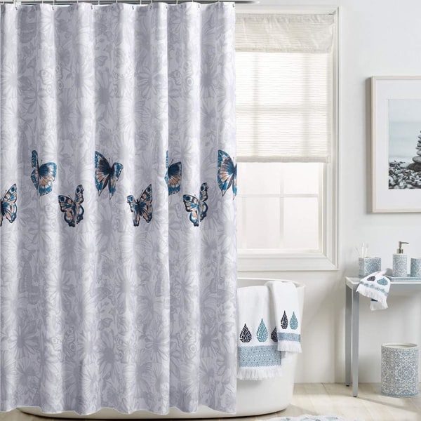 Wasserdichter, Antibakterieller, Waschbarer Duschvorhang Aus Polyester, Schimmelresistent, Schmetterlingsdesign, 120 X 200 Cm, Für Badewanne Und Duschkabine