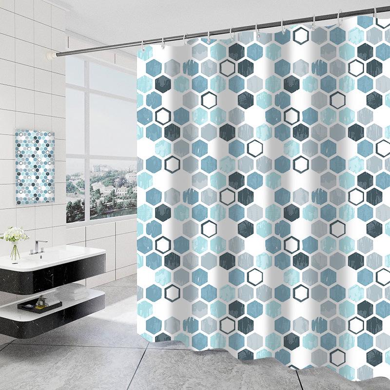 Duschvorhang 180 X 200 Cm Mit 12 Haken, Schnelltrocknend (sechseckig), Wasserdichtes Polyestergewebe, Maschinenwaschbar, Badezimmervorhang