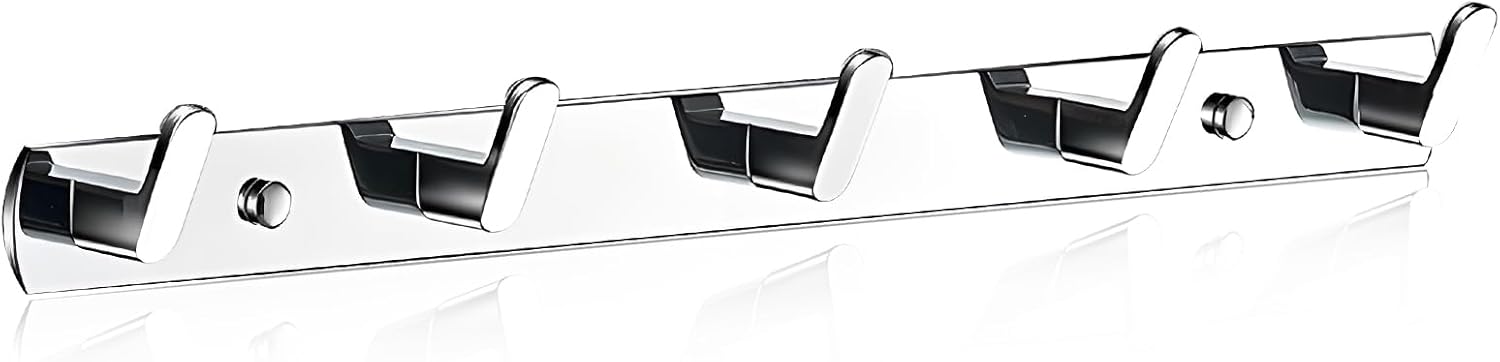 Wandhandtuchhalter Aus Edelstahl 304 (5 Haken) – Oberfläche Aus Poliertem Chrom Für Bad, Küche Und Eingangsbereich – Schraubmontage, Max. Traglast 15 Kg