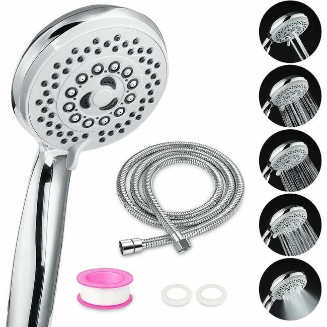 Handbrause Mit Schlauch, Antikalkfunktion, 5 Wassersparende Hochdruckdüsen, Duschkopf Aus Abs Und Edelstahl