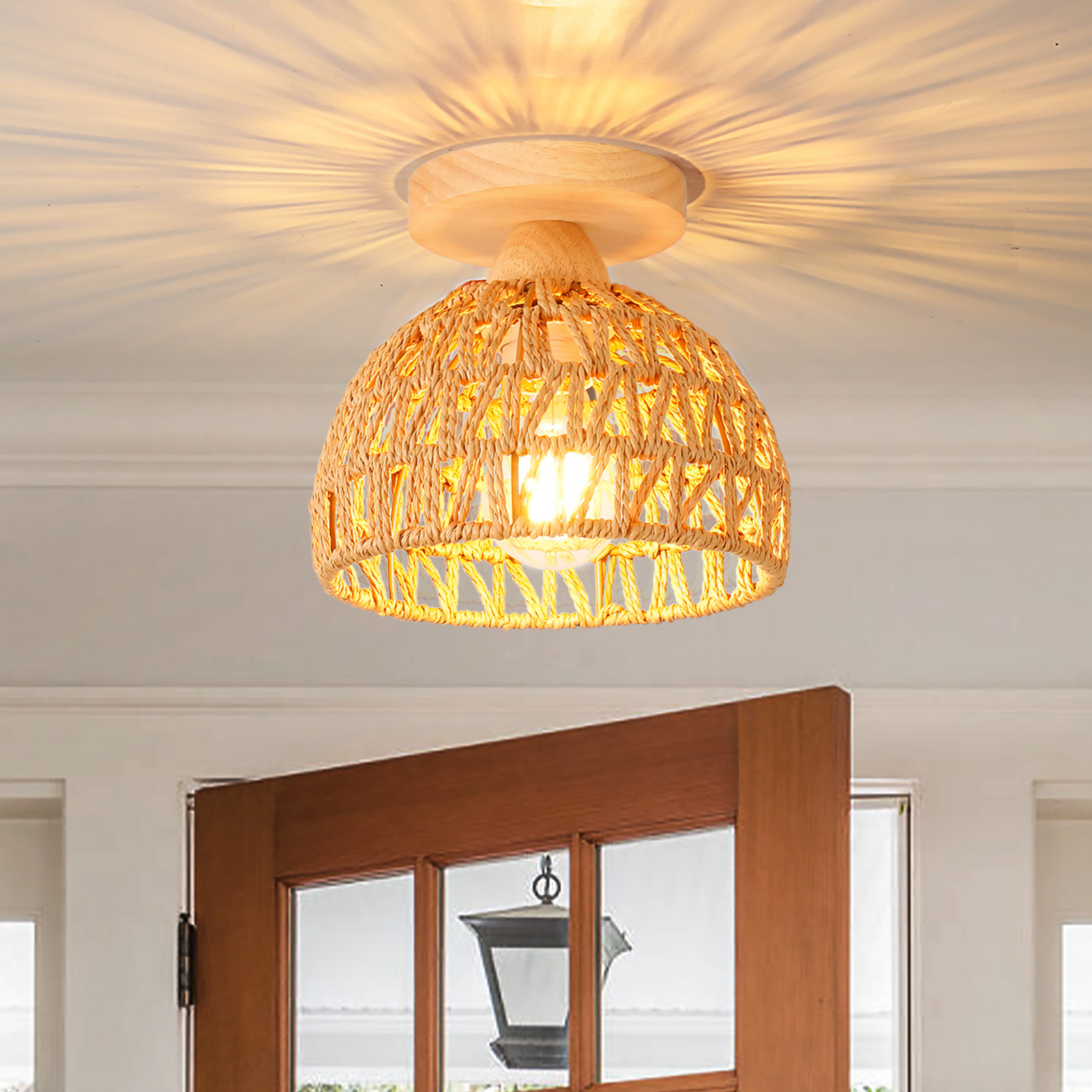 Vintage Pendelleuchte Aus Bambus Und Holz, Industrieller Kronleuchter, E27-fassung, Spiralförmiger Lampenschirm, Retro-led-deckenleuchte Für Schlafzimmer, Wohnzimmer, Eingangsbereich, Flur, Café (20 C