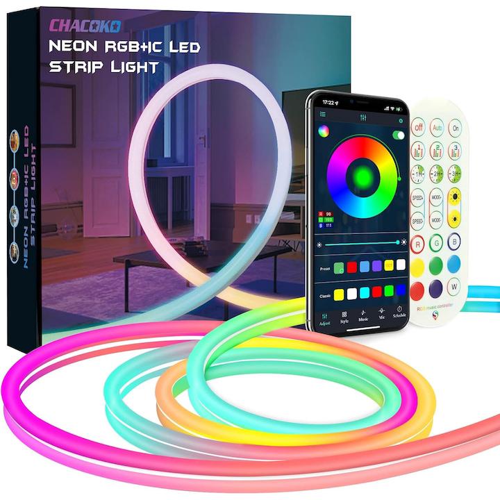 5 M Rgb-led-neonlichtstreifen, Mehrfarbiger Farbverlauf, Wasserdicht (ip65), Per Smartphone Und Fernbedienung Steuerbar, Musikreaktiv, Inklusive Montagesatz