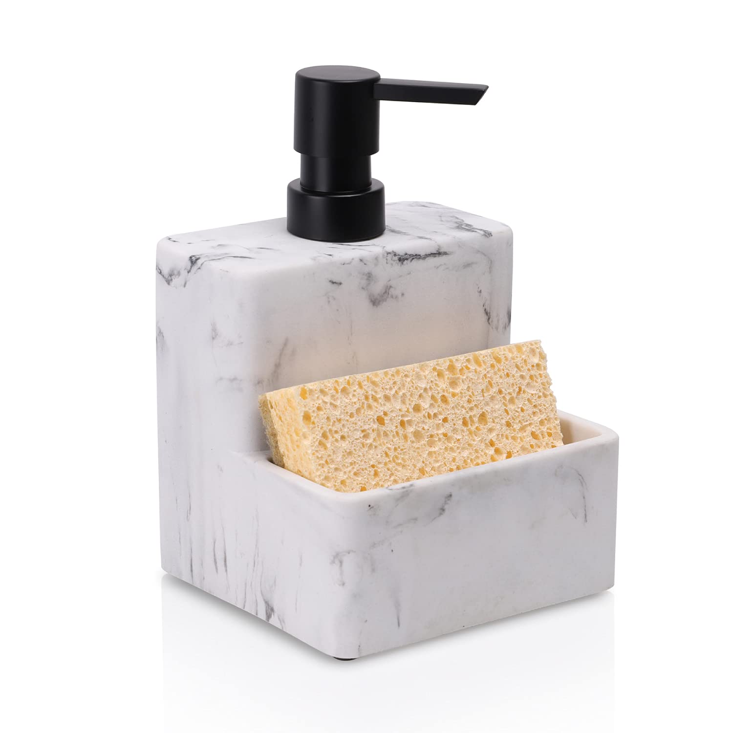 Flüssigseifenspender Mit Schwammhalter, Marmoroptik, Pumpe Und 2-in-1-halterung Für Küchenspüle, Waschbecken, Arbeitsplatte, Hände Und Geschirr.