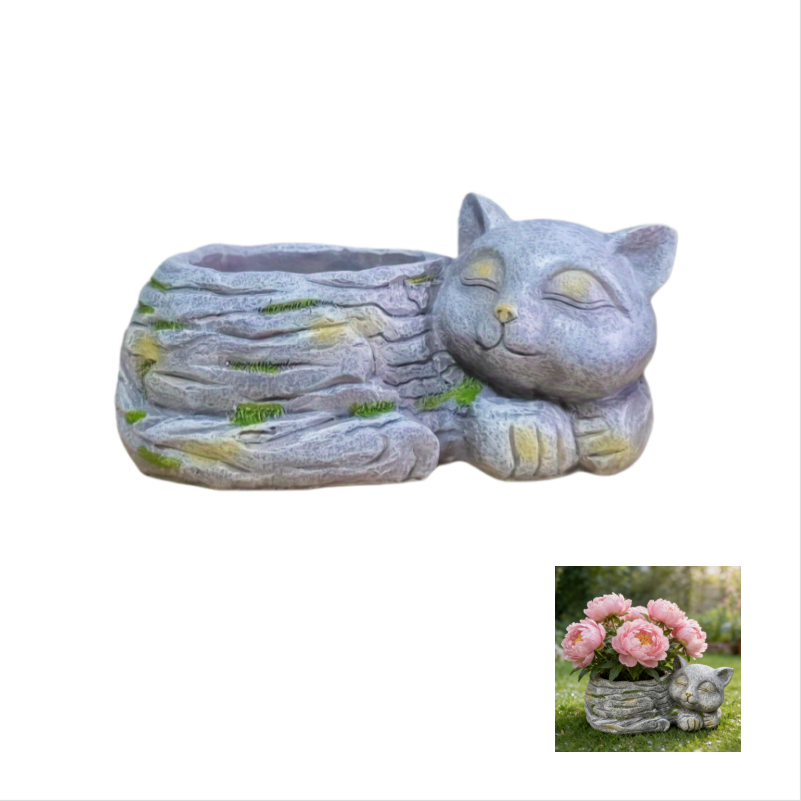 Set Aus 2 Blumentöpfen In Form Einer Schlafenden Katze, Dekorativ Für Den Innen- Und Außenbereich, Originelle Pflanzgefäße Aus Kunstharz.