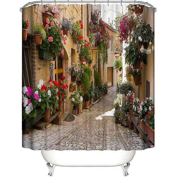Duschvorhang Mit Blumenmuster, 200 X 230 Cm, Wasserdichtes Polyester, Straßenmotiv, Hochauflösender Druck, Dekoratives Duschvorhang