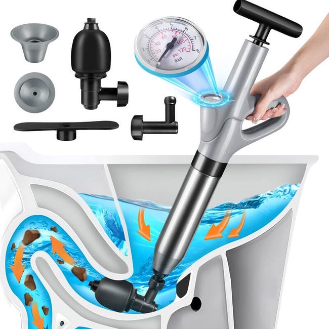 Professioneller Abflussreiniger – Handpumpe Mit 3 Adapterdüsen – Waschbecken, Toilette, Badewanne – Ouylaf Universal-abflussreinigungsset