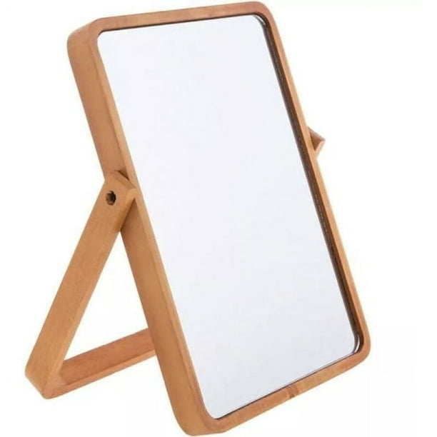Rechteckiger Tischspiegel Aus Holz, Schminktischspiegel Mit Ständer, Klappbar, Hochauflösend, Freistehender Badezimmerspiegel, Schreibtischspiegel Mit Ständer (gelb), Sincere Electronic