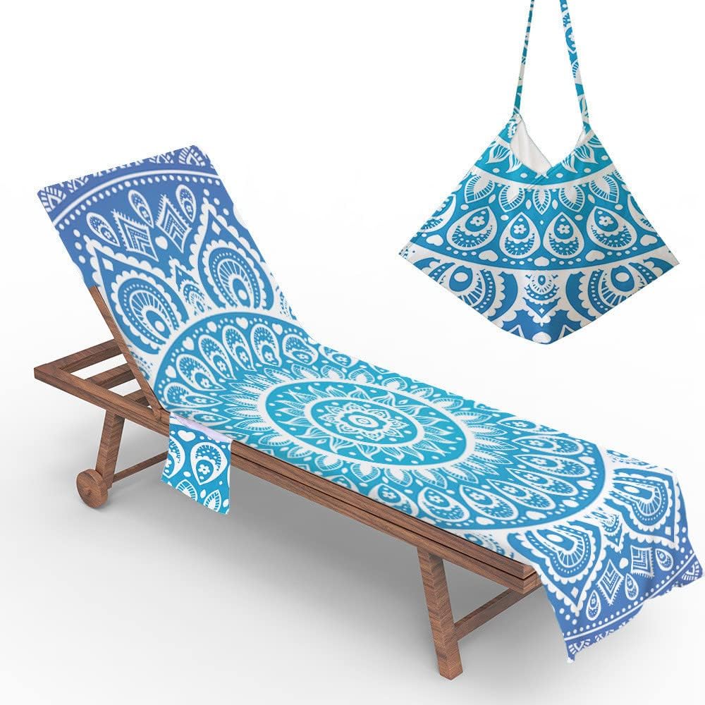 Mandala-sonnenliegenbezug, Leichtes Strandtuch Mit Aufbewahrungstaschen, Faltbarer Bezug Für Sonnenliegen, Blauer Farbverlauf, 75 X 210 Cm
