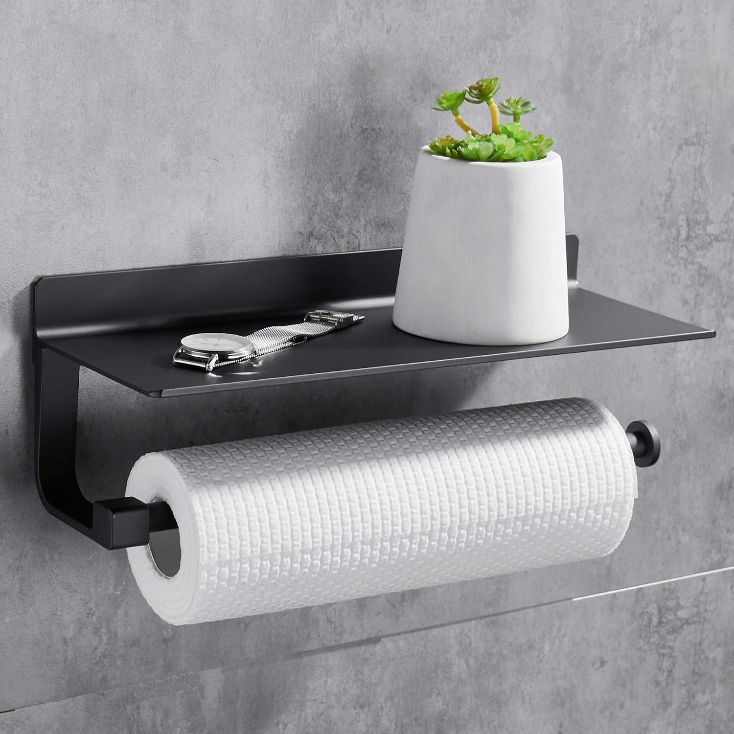 Set Mit 2 Papierhandtuchhaltern, Wandmontage Ohne Bohren, 33 Cm X 10,9 Cm, Mattschwarz, Robust Und Einfach Zu Montieren