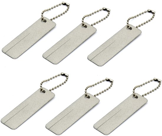 Mini-messerschärfer-set, 6-teilig – Ultraharter Diamant-schärfstein – Camping- Und Wanderwerkzeug – Hakenfeile – Klein Und Tragbar Mit Kette – Ideal Zum Schärfen Von Klingen, Haken Und Pfeilen – Silbe