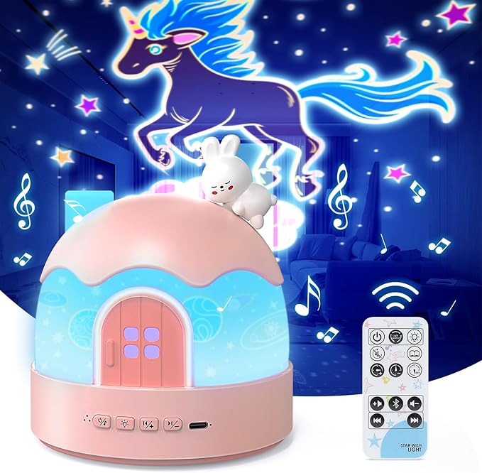 Nachtlicht-geschenkset Für Mädchen Mit 84 Lichtmodi, 14 Filmen, Babygeräuschmaschine, 3-in-1-nachtlicht Mit Fernbedienung, Einstellbarer Lautstärke, Wiederaufladbarem Einhorn-design, Trendiges Kawaii-