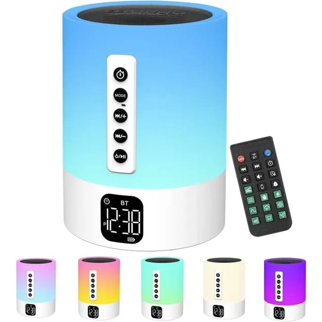 Bluetooth-wecker Mit Nachttischlampe, Baby-geräuschmaschine, Kabellosem Lautsprecher, Multifunktionalem Nachtlicht Und Radiowecker