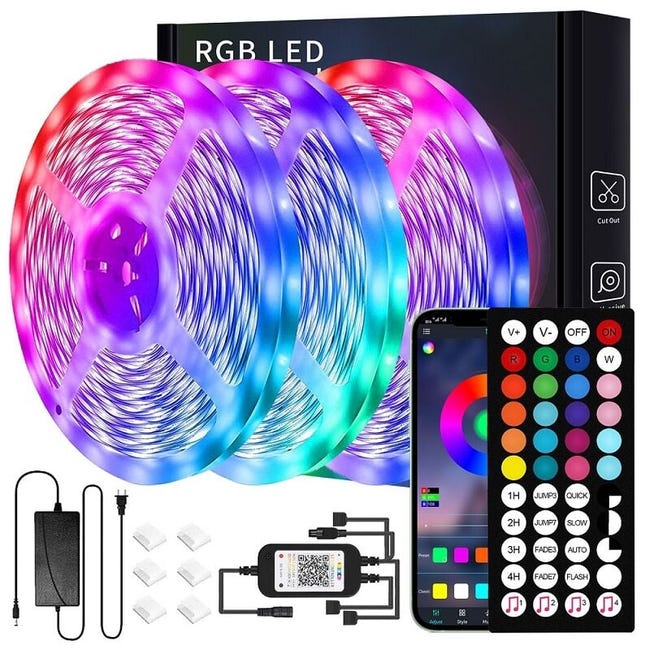30 Meter (2 X 15 M) Bluetooth-led-streifen, 5050 Rgb-lichtleiste, Steuerung Per App Und Fernbedienung, Musikmodus Und Timer, Farbwechsel