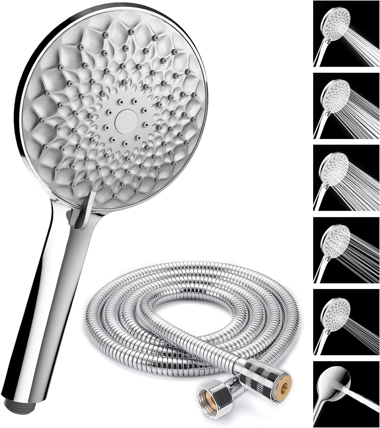 Zolginah Duschkopf + 2 M Edelstahl-brauseschlauch, Hochdruck-duschkopf Mit Schlauch, 6 Wassersparende Düsen Und Pausenfunktion, Badezimmerarmatur-set