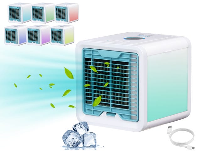 Beper P206raf200 Mini-tragbare Klimaanlage, Tischkühler Mit Luftbefeuchter, 3-stufigem Usb-ventilator, 7 Chromotherapie-leds, Leiser Persönlicher Nebelheizer
