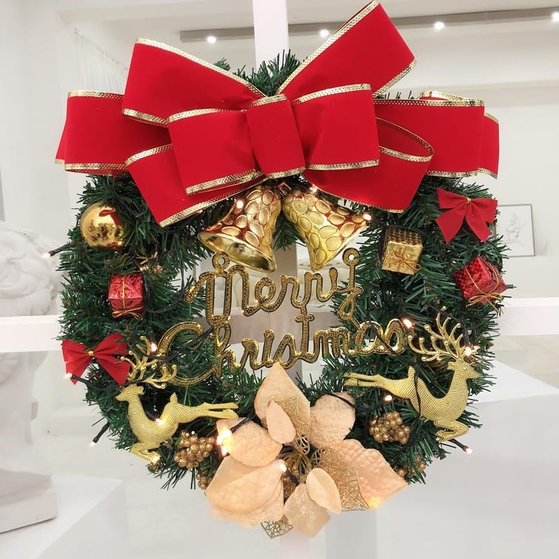 Künstlicher Tannen-weihnachtskranz, 40 Cm, Festliche Dekoration Für Tür Oder Kaminsims, Mit Leuchtend Roter Schleife, Frostigen Zweigen, Tannenzapfen Und Beeren, Grün, Weihnachtsschmuck (farbe-4)