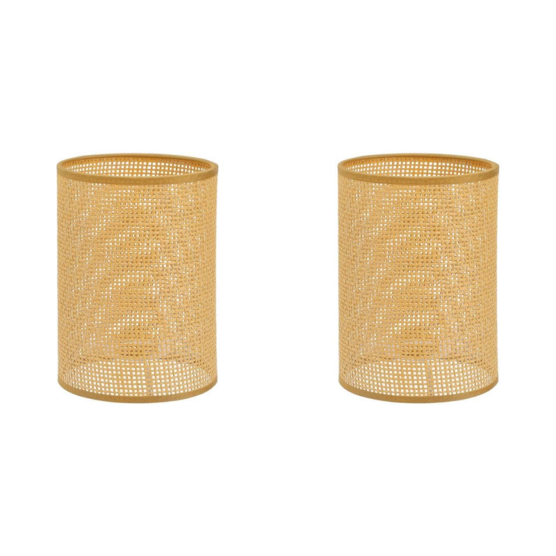 Zwei Lampenschirme Aus Natürlichem Rattan, Zylindrisch Geflochten, E27/e14-fassung, Als Ersatz Für Kronleuchter Und Tischlampen, Mit Pflanzenfaserbezug, Kompatibel Mit Decken- Und Pendelleuchten