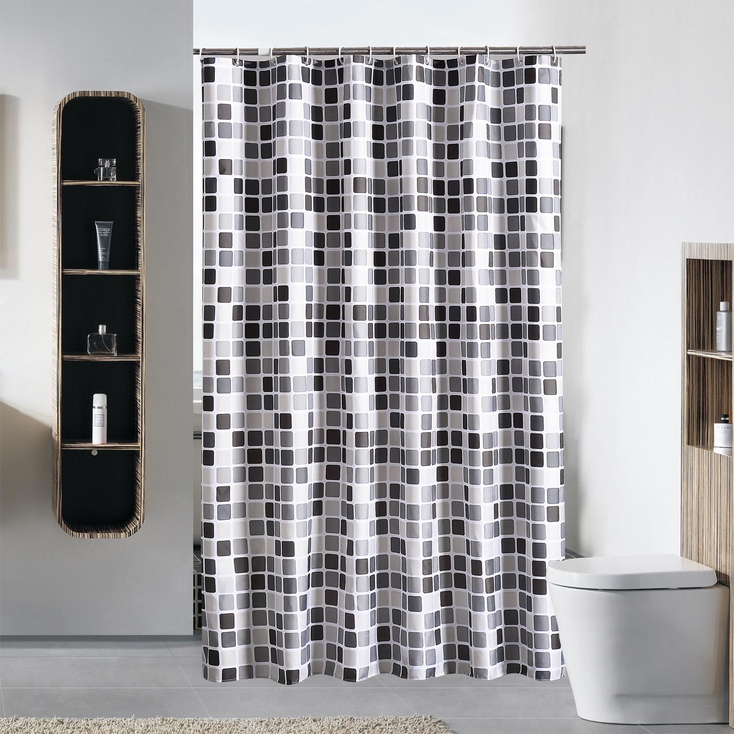 Duschvorhang 180 X 200 Cm Mit 12 Haken, Schnelltrocknend (mosaikmuster), Wasserdicht Und Maschinenwaschbar, Aus Polyestergewebe, Transparenter Badezimmervorhang