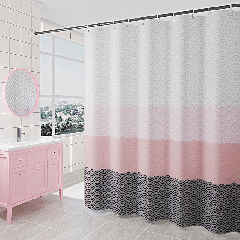 Duschvorhang 180 X 200 Cm Mit 12 Haken, Schnelltrocknend (wellen), Wasserdichtes Polyestergewebe, Maschinenwaschbar, Transparenter Badezimmervorhang