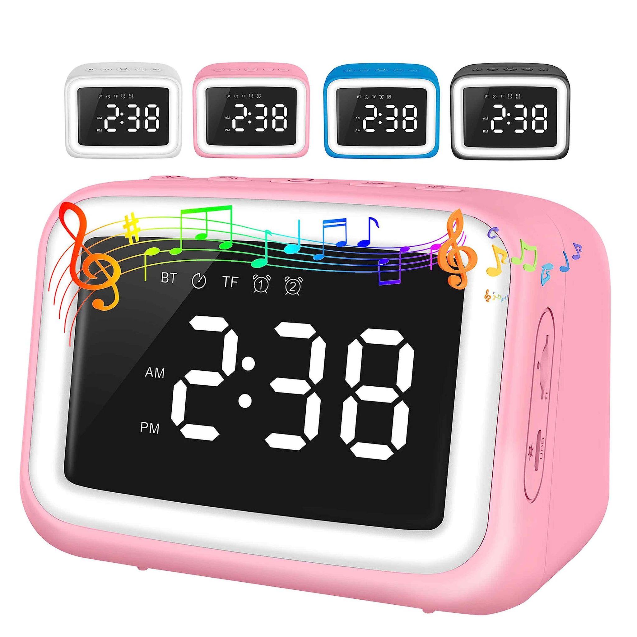 Kinderwecker Mit Bluetooth-lautsprecher Fürs Schlafzimmer, Digitales Radiowecker Für Kinder Mit Dimmbarem Nachtlicht, Doppelalarm, Schlummerfunktion Und Timer Für Teenager, Pink
