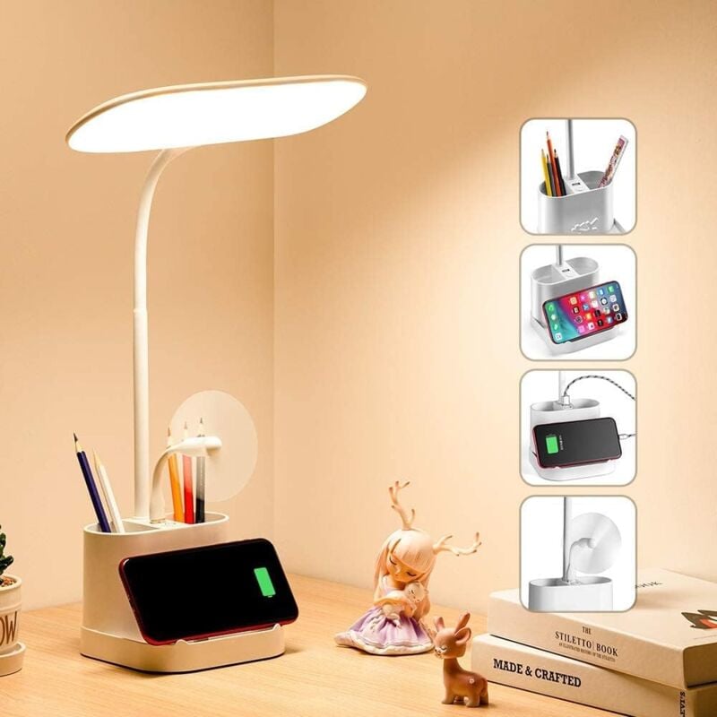 Wiederaufladbare Led-tischleuchte, Dimmbare Touch-nachttischlampe Mit 3 Farbtemperaturstufen, Kabellose Leselampe Mit Usb-anschluss Und Stifthalter, Faltbare Arbeitsleuchte, Augenschonende Beleuchtung