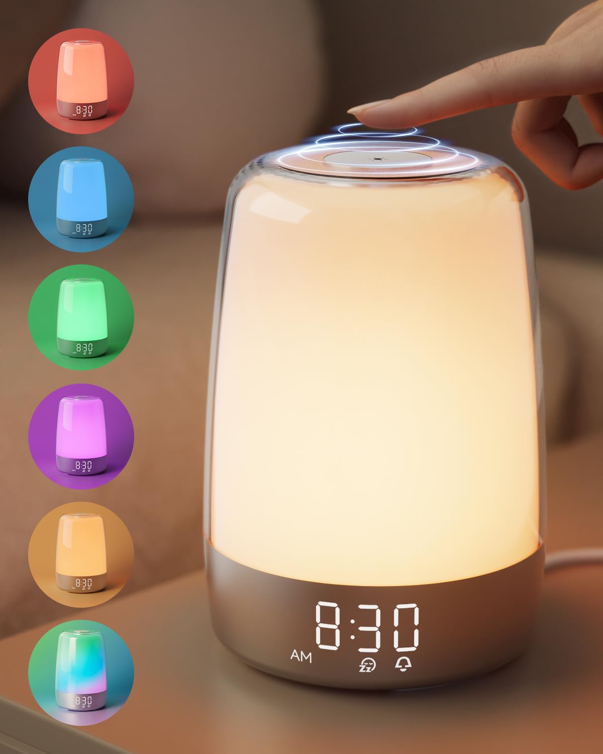 Sonnenaufgangs-simulator-wecker, Berührungsempfindliche Nachttischlampe Fürs Schlafzimmer, Kinder-nachtlicht Mit Schlummerfunktion, Dimmbares Solarlicht, 6 Rgb-farben, 5 Naturgeräusche, Ideales Gesche