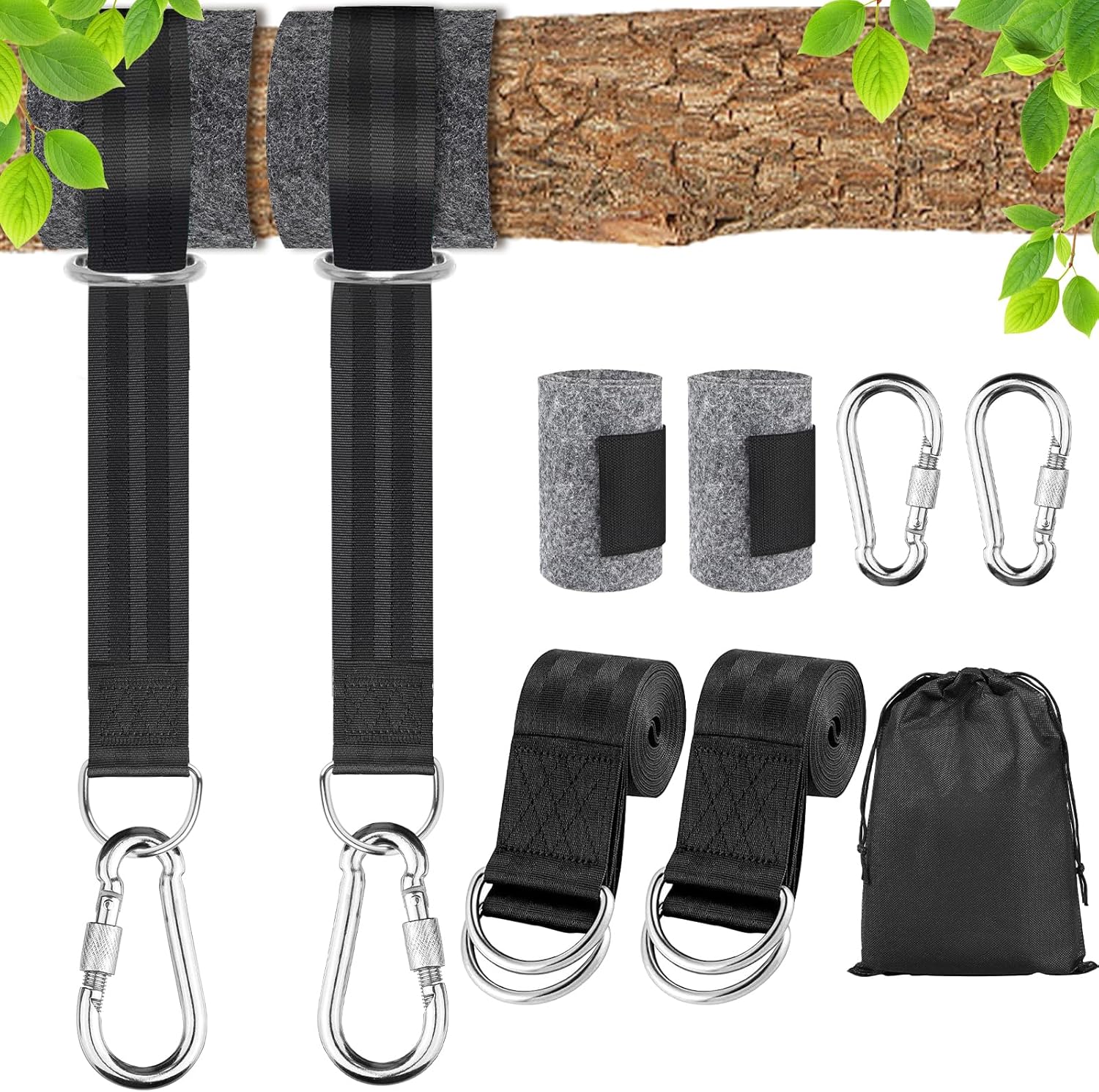 Set Mit 2 Schaukel-, Baum- Und Hängemattenbefestigungen Für Hängesessel, Mit 2 Karabinern Und D-ringen