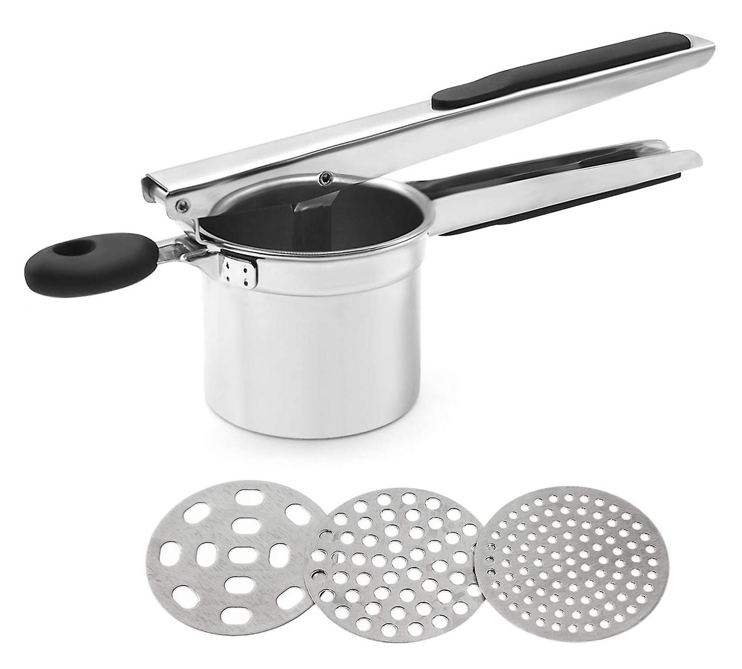 Kartoffelstampfer Aus Edelstahl Mit 3 Perforierten Scheiben, Robustes Küchengerät Für Pürees Und Gemüse, Praktisches Und Langlebiges Zubehör.