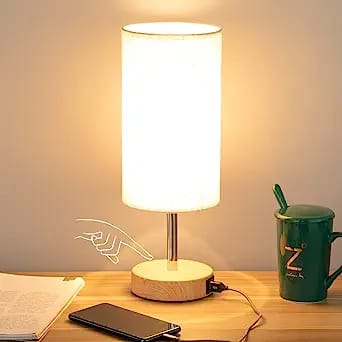 Nachttischlampe Mit Usb-anschluss, Runder Lampenschirm Aus Leinen Für Schlafzimmer, Wohnzimmer, Studio, Heimbüro.