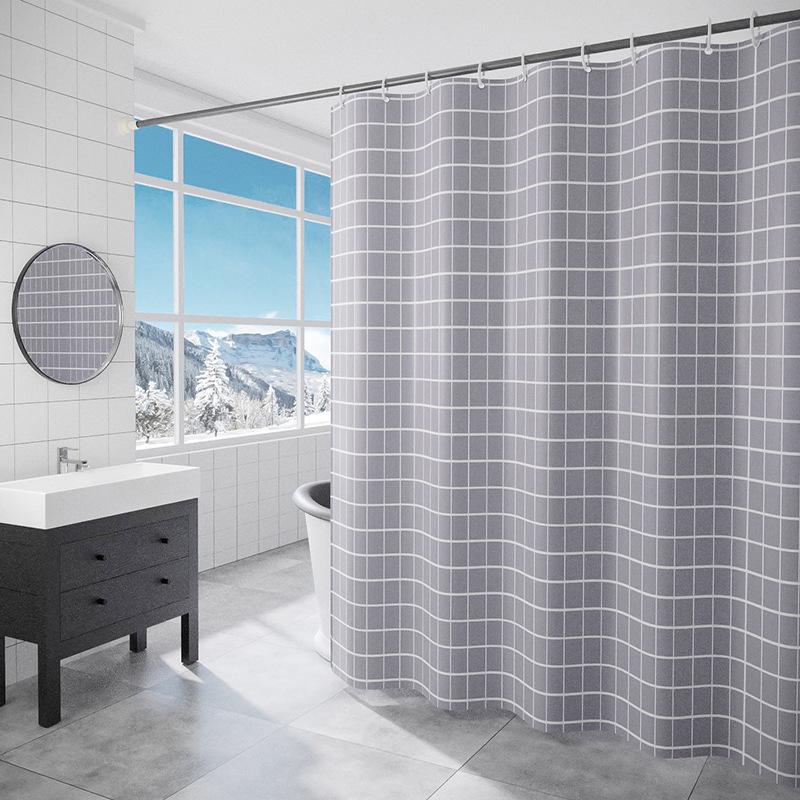 Grauer, Karierter Duschvorhang Mit Haken, 180 X 180 Cm, Schimmelresistent, Wasserdicht, Waschbares Polyester Fürs Badezimmer